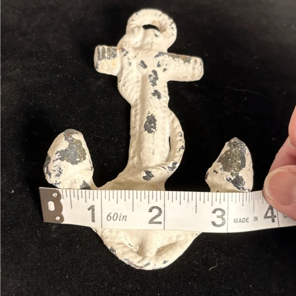 Rustic Two-Prong White Distressed Anchor Wall Hook